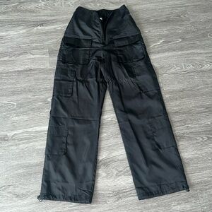 V Cut Black Cargo Pants